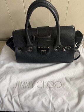 Jimmy Choo Black Leather Handbag 🖤✨ Luxury Designer Satchel w/ Strap & Dust Bag